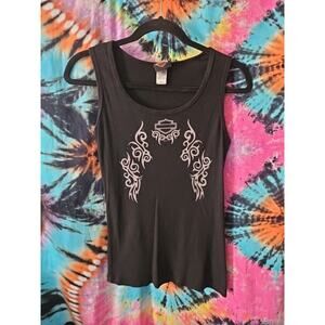 Harley Davidson Black Rhinestone Graphic Ribbed Tank Large Biker Y2K Motorcycle